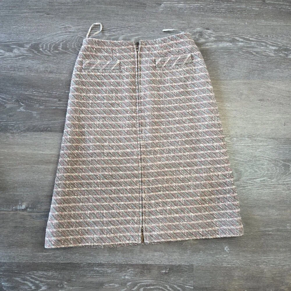Authentic Chanel Tweed Skirt Gold Hardware FR 36 Beige w/ Official COA
